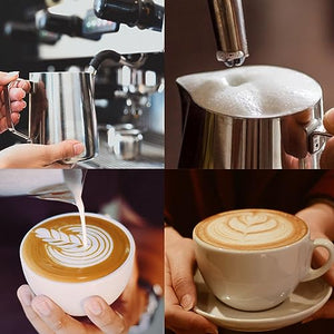 Milk Frothing Pitcher 12oz, Milk Frother Cup Steaming Pitcher Steamer Milk Jug Cup for Latte Art, Coffee Machine Espresso Accessories Barista Tools