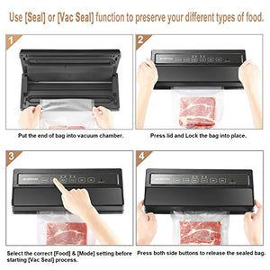 GERYON Vacuum Sealer, Automatic Food Sealer Machine for Food Savers w/Starter Kit|Led Indicator Lights|Easy to Clean|Dry & Moist Food Modes| Compact Design (Black)