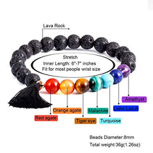 Load image into Gallery viewer, Jewever 7 Chakra Healing Bracelet with Real Stones Lava Rock Diffuser Yoga Meditation Anxiety Bracelets for Women Men Friendship Stretch
