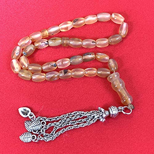 33 Beads of Yemen Islamic Tasbih Aqeeq Aqiq (Agate) Stones Prayer Bead, Yemeni Muslim Tesbih Taspih, 13 x 7 mm | Yemeni Aqeeq Stone