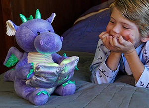 Cuddle Barn | Dalton the Storytelling Dragon 12" Animated Stuffed Animal Plush Toy | Mouth Moves, Head Sways and Book Lights Up | Recites 5 Fairy-Tales