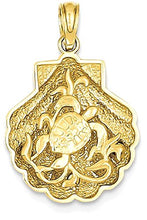 Load image into Gallery viewer, 14k Yellow Gold Sea Turtle In A Shell Mermaid Nautical Jewelry Pendant Charm Necklace Life Shore Fine Jewelry For Women Gifts For Her
