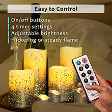 Load image into Gallery viewer, FURORA LIGHTING LED Flameless Candles with Remote – Battery-Operated Flameless Candles Bulk Set of 8 Fake Candles – Small Flameless Candles &amp; Christmas Centerpieces for Tables, Silver Glittery
