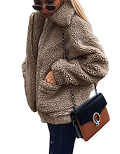 Load image into Gallery viewer, PRETTYGARDEN Women&#39;s Fashion Long Sleeve Lapel Zip Up Faux Shearling Shaggy Oversized Coat Jacket With Pockets Warm Winter (Coffee, Small)
