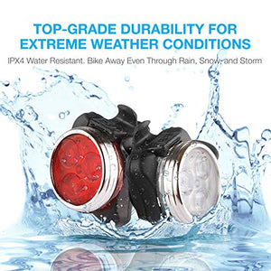 Vont 'Pyro' Bike Light Set, USB Rechargeable, Super Bright Bicycle Light, Bike Lights Front and Back, Bike Headlight, 2X Longer Battery Life, Waterproof, 4 Modes (2 Cables, 4 Straps)