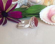 Load image into Gallery viewer, Carnelian Ring - Silver Ring - Round Crown Ring - Gemstone Ring - Cocktail Ring - Red Onyx Ring - Lace Crown Ring
