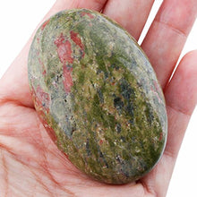 Load image into Gallery viewer, rockcloud Oval Worry Stones,Palm Pocket Energy Stone,Healing Crystal with Velvet Bag,Unakite
