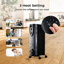 Load image into Gallery viewer, Oil Filled Radiator Heater, Radiator Heater, 2022 Upgraded 1500W Electric Portable Heater with 3 Heat Settings, Adjustable Thermostat, Quiet Overheat &amp; Tip-Over Protection, Oil Heaters for indoor use

