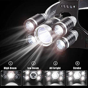 Headlamp 12000 Lumen Ultra Bright CREE LED Work Headlight Micro-USB Rechargeable, 4 Modes Head Lamp Waterproof Headlamps for Camping Hiking Hunting Hard Hat Workers
