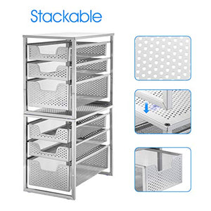 Simple Trending 3-Tier Under Sink Cabinet Organizer with Sliding Storage Drawer, Desktop Organizer for Kitchen Bathroom Office, Stackbale, Silver