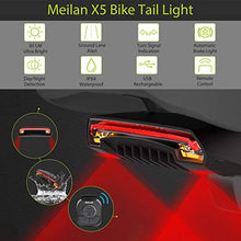 Load image into Gallery viewer, MEILAN X5 Smart Bike Tail Light with Turn Signals and Automatic Brake Light Wireless Remote Control Bike Rear Light Back USB Rechargeable Safety Warning Cycling Light Fits on Any Road Bicycle
