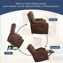 Load image into Gallery viewer, Esright Power Lift Chair Electric Recliner for Elderly Heated Vibration Massage Fabric Sofa Motorized Living Room Chair with Side Pocket and Cup Holders, USB Charge Port&amp;Massage Remote Control, Brown
