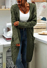 Load image into Gallery viewer, Women Hooded Open Front Cardigan Cable Knit Sweaters Solid Color Chunky Long Sweater Coats Wine Red
