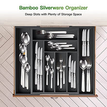 Load image into Gallery viewer, Bamboo Expandable Drawer Organizer for Utensils Holder, Adjustable Cutlery Tray, Wood Drawer Dividers Organizer for Silverware, Flatware, Knives in Kitchen, Bedroom, Living Room by Pipishell (Black)
