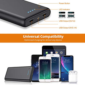 Portable Charger Power Bank 25800mAh Huge Capacity External Battery Pack Dual Output Port with LED Status Indicator Power Bank for iPhone, Samsung Galaxy, Android Phone,Tablet & etc（Black）