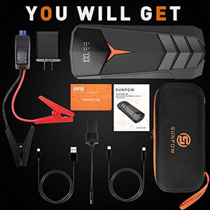 Car Jump Starter, SUNPOW 2000A Peak 20000mAh Lithium Jump Starter Pack(Up to All Gas and 8.5L Diesel),12V Battery Booster for Cars, Trucks, SUV, Portable Power Pack with LCD Screen & LED Light