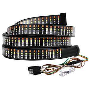 NEW SUN 60" LED Tailgate Brake Light Bar for Truck Trailer Quadruple Row Strip with Red Brake White Reverse Sequential Amber Turning Signals Strobe Lights