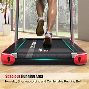 GYMAX 2 in 1 Under Desk Treadmill, 2.25HP Folding Walking Jogging Machine with Dual Display, Bluetooth Speaker & Remote Controller, Electric Motorized Treadmill for Home/Gym (Red)