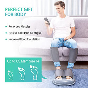 Shiatsu Foot Massager with Deep Kneading, Foot and Calf Massager with Heat, Air Leg Compression Massager for Circulation, Relieve Plantar Fasciitis,3 Modes 3 Intensities, Up to Size 14 (Dark Gray)