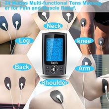 Load image into Gallery viewer, Belifu Dual Channel TENS EMS Unit 24 Modes Muscle Stimulator for Pain Relief Therapy, Electronic Pulse Massager Muscle Massager with 10 Pads, Dust-Proof Drawstring Storage Bag，Fastening Cable Ties…
