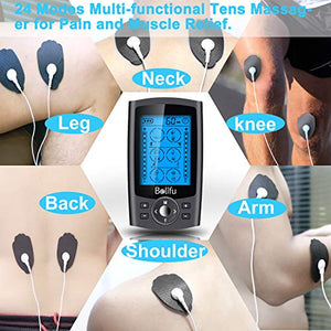 Belifu Dual Channel TENS EMS Unit 24 Modes Muscle Stimulator for Pain Relief Therapy, Electronic Pulse Massager Muscle Massager with 10 Pads, Dust-Proof Drawstring Storage Bag，Fastening Cable Ties…