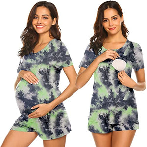 Ekouaer Labor/Delivery/Nursing Maternity Pajamas Set for Hospital Home, Basic Nursing Shirt, Adjustable Size Pregnancy Shorts