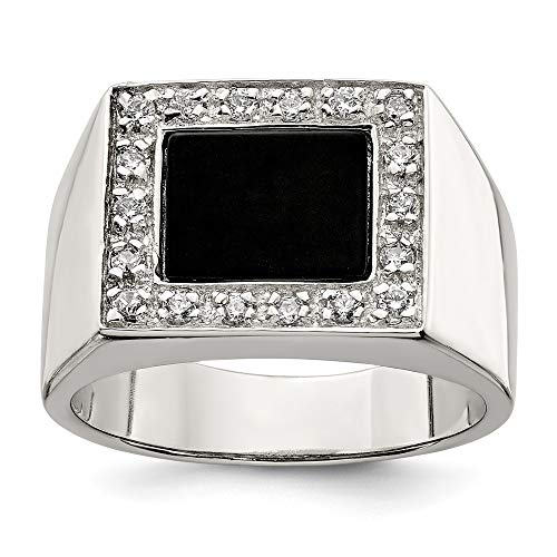 925 Sterling Silver Mens Cubic Zirconia Cz Black Onyx Band Ring Size 9.00 Man Fine Jewelry For Dad Mens Gifts For Him