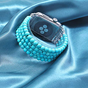 KAI Top Compatible for Apple Watch Band 38mm 40mm 42mm 44mm,Created-Turquoise Beaded Elastic Stretch Replacement Bands Compatible with 2019 Apple Watch Series 5,iWatch 4/3/2/1,Sport,Nike+,Edition