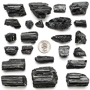 KALIFANO Black Tourmaline Bundle with Calming and Purification Energy - AAA+ Grade Brazilian Turmalina Negra Schorl Reiki Healing Crystal Used for Protection and Security (Information Card Included)