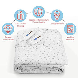 Heated Mattress Pad Queen Dual Control with Ventilated Technology, 100% Polyester Heated Mattress Cover with 4 Heating Levels & 10 Hours Auto Off, Fast Heating & Machine Washable