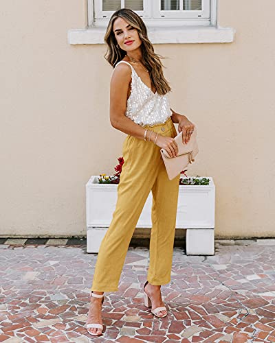 Load image into Gallery viewer, NIMIN Pants for Women Casual Comfy High Waisted Pants Cotton Summer Beach Work Paper Bag Pants with Pockets Yellow 2X-Large