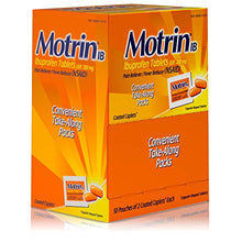 Load image into Gallery viewer, Motrin IB, Ibuprofen 200mg Tablets for Fever, Aches &amp; Pain Relief, 50 Travel Packs of 2, 100 ct
