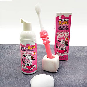 Snow Buddy Kids Bubble Toothpaste Foam with Strawberry Flavor, Anticavity Low Fluoride Foaming Toothpaste and Mouthwash for Dental Care 45ml (1.52 fl.oz)
