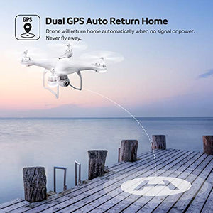 Potensic T25 GPS Drone, FPV RC Drone with Camera 1080P HD WiFi Live Video, Dual GPS Return Home, Quadcopter with Adjustable Wide-Angle Camera- Follow Me, Altitude Hold, Long Control Range, White