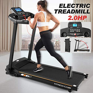Fitnessclub Folding Electric Treadmill Power Motorised Running Machine with LCD Display, Hand Grip Pulse Sensor,Tablet Holder (Standard Version)