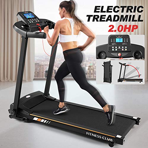 Fitnessclub Folding Electric Treadmill Power Motorised Running Machine with LCD Display, Hand Grip Pulse Sensor,Tablet Holder (Standard Version)