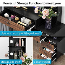 Load image into Gallery viewer, Tribesigns Vintage Vanity Table with Lighted Mirror, Vintage Makeup Dressing Table with Large Drawer and 3-Drawer Chest, Dresser Table for Women (Brown, Stool NOT Included) (Brown/Black)
