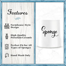 Load image into Gallery viewer, Home Acre Designs Sponge Holder for Kitchen Sink - Ceramic Porcelain Cup for Sponges - Rustic Farmhouse Decor - White
