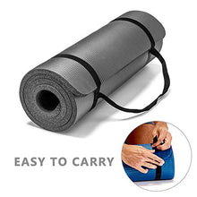Load image into Gallery viewer, LOKATSE HOME Thick NBR Yoga Mat High Density Non-Slip Exercise Mat with Carrying Strap for Exercise Yoga and Pilates, 72 x 24 Inches, Gray
