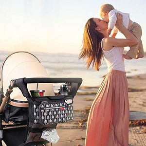 Lekebaby Baby Stroller Organizer with Insulated Cup Holders Universal Fit for All Baby Stroller Models Ultimate Accessory for Parents On-The-go, Arrow Print, Black