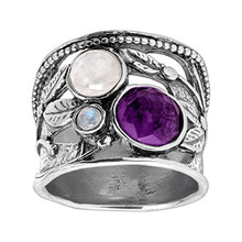 Load image into Gallery viewer, Silpada 'Heavenly' 3 ct Moonstone &amp; Natural Amethyst Ring in Sterling Silver, Size 8
