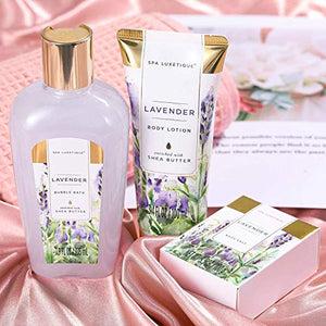 Bath Baskets for Women Gift, Home Spa Gift Basket for Women, Spa Luxetique Lavender Spa Set with Body Lotion, Bath Salt, Bath Bombs, Relaxation Bath Gifts for Women, Mother’s Day Gift Baskets