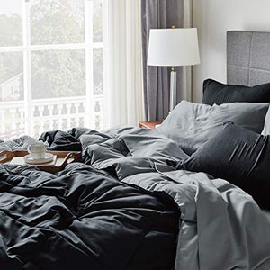 Bedsure Bed in A Bag Comforter Sets Black/Light Grey Twin Size - Microfiber Reversible Bedding Sets 6 Pieces (1 Comforter, 1 Pillow Sham, 1 Flat Sheet, 1 Fitted Sheet, 1 Bed Skirt, 1 Pillowcase)