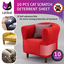 Load image into Gallery viewer, Catikat XL Furniture Protectors from Cats 10 Pack - Safe Couch Protector from Cats - Larger 17&quot; x 12&quot; Cat Scratch Deterrent Training Tape Sheets - Transparent Cat Anti Scratching Protection Guards
