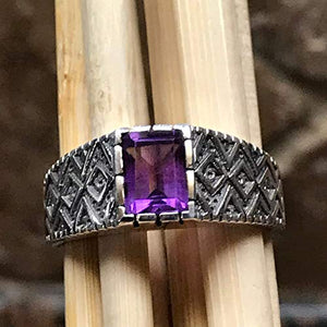Genuine 2ct Purple Amethyst 925 Solid Sterling Silver Men's Ring Size 6.75, 7, 7.75, 8, 8.75, 9, 9.75, 10, 11, 11.75, 12, 1311.75,12