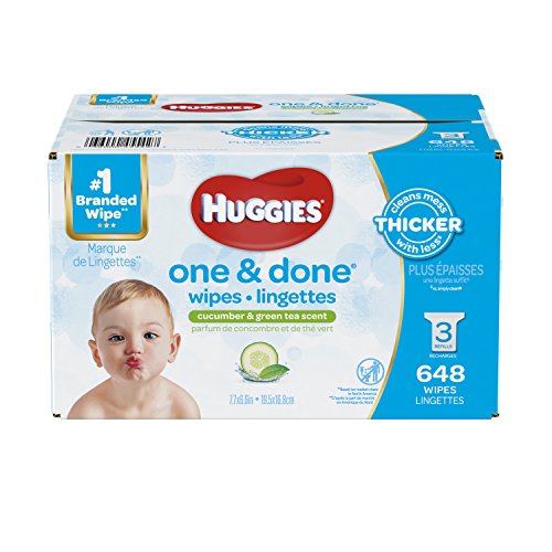 HUGGIES One & Done Scented Baby Wipes, Hypoallergenic, 3 Refill Packs, 648 Count Total