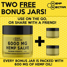 Load image into Gallery viewer, Hemp Nectar 6000 Mg Salve: Perfect for Back, Joints, Neck, Hips, Fingers, Knees and Sore Muscles. All Natural Relief Salve - Made in The USA
