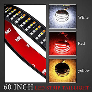 NEW SUN 60" LED Tailgate Brake Light Bar for Truck Trailer Quadruple Row Strip with Red Brake White Reverse Sequential Amber Turning Signals Strobe Lights