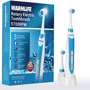 Warmlife Electric Toothbrush, Rotating Electric Toothbrushes for Adults with Powerful, Smart Timer and IPX7 Waterproof, 3 Modes Sonic Tooth Brush USB Rechargeable Electronic Toothbrush