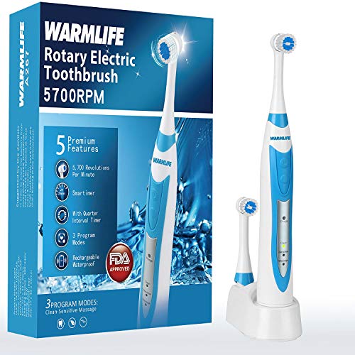 Warmlife Electric Toothbrush, Rotating Electric Toothbrushes for Adults with Powerful, Smart Timer and IPX7 Waterproof, 3 Modes Sonic Tooth Brush USB Rechargeable Electronic Toothbrush